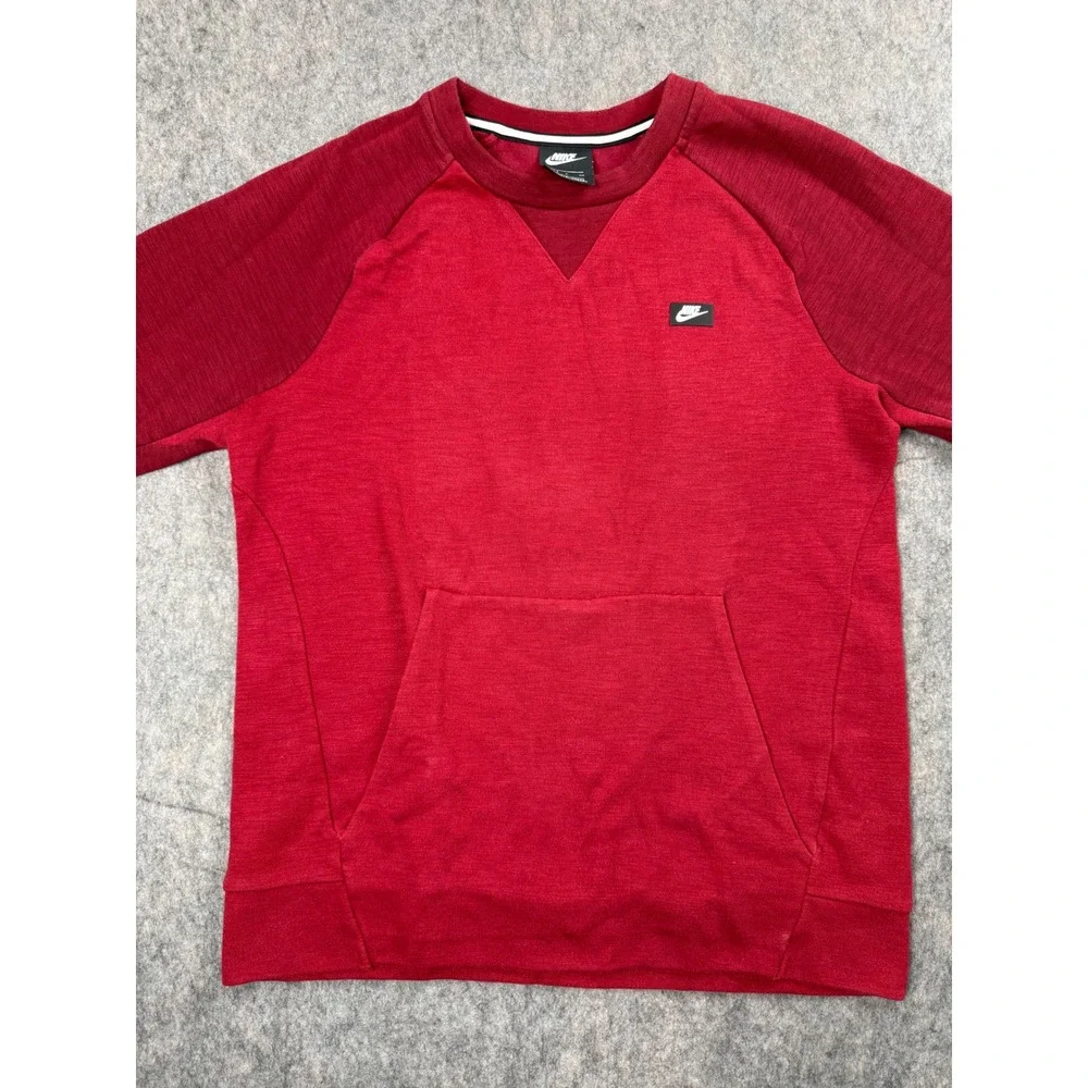 Nike Mens Red Two Tone Raglan Crewneck Sweatshirt Kangaroo Pocket Small